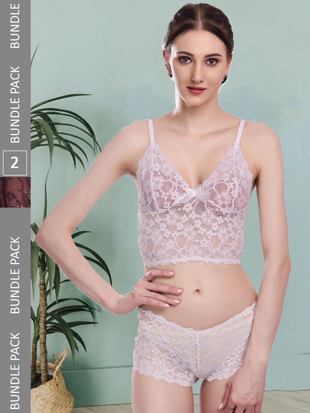 

Fleurt Pack Of 2 Self-Designed Lingerie Set Fleurt-Set-170-WH-170-BK-L, White