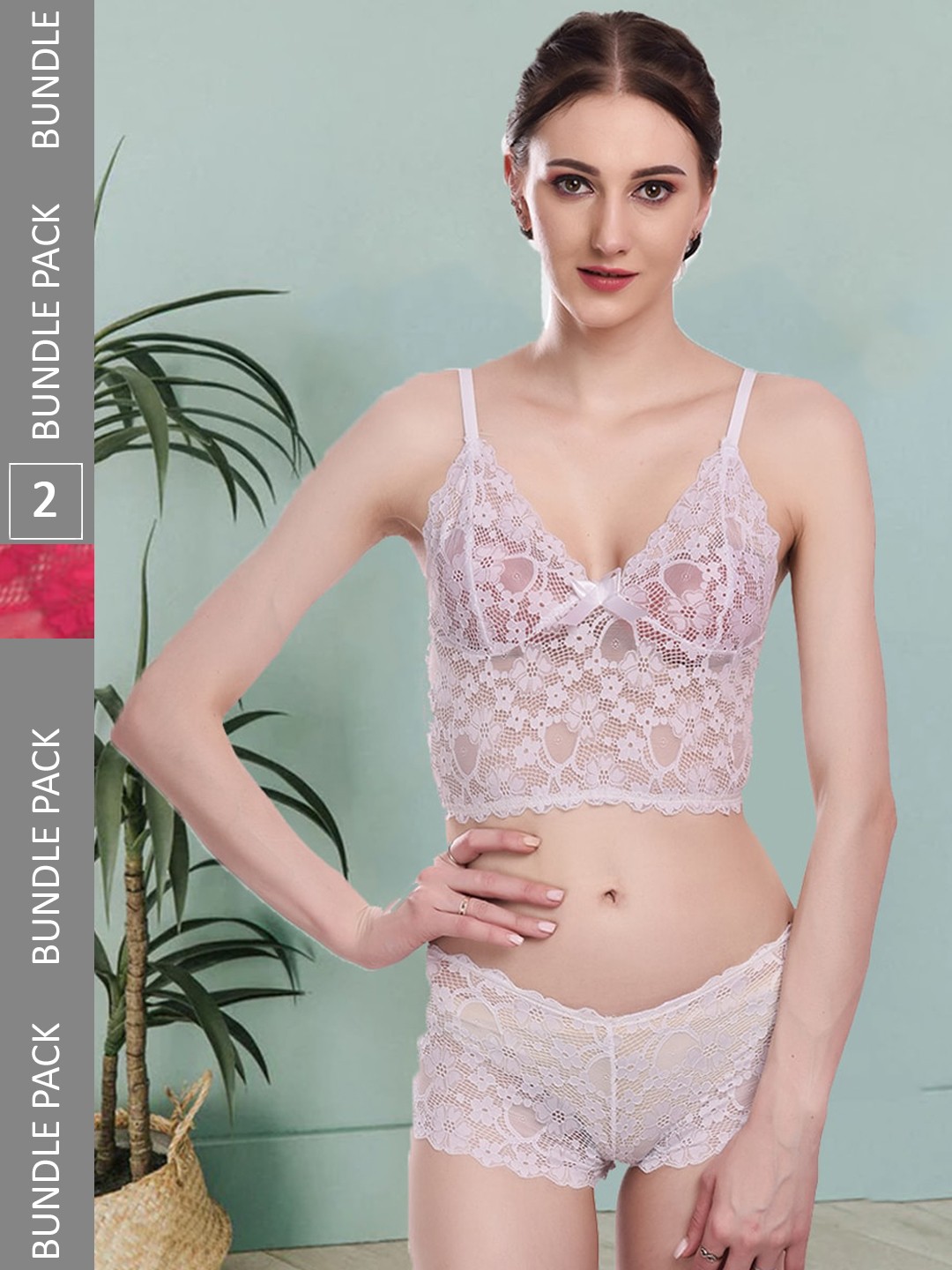 

Fleurt Pack Of 2 Self Design Laced Lingerie Set Fleurt-Set-170-WH-206-MR-L, Purple