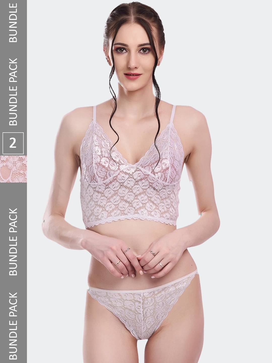 

Fleurt Pack Of 2 Self Designed Laced Lingerie Sets Fleurt-Set-170-NEW-WH-170-WH-L, White