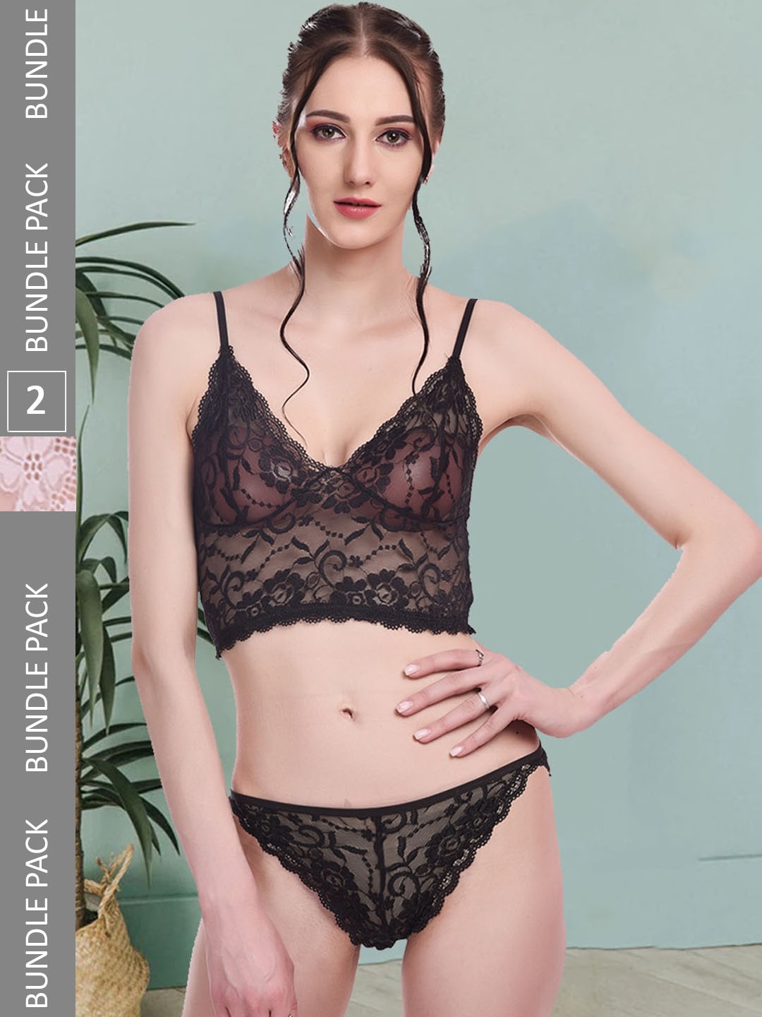 

Fleurt Pack Of 2 Self-Designed Lingerie Set Fleurt-Set-170-NEW-BK-170-WH-S, Black