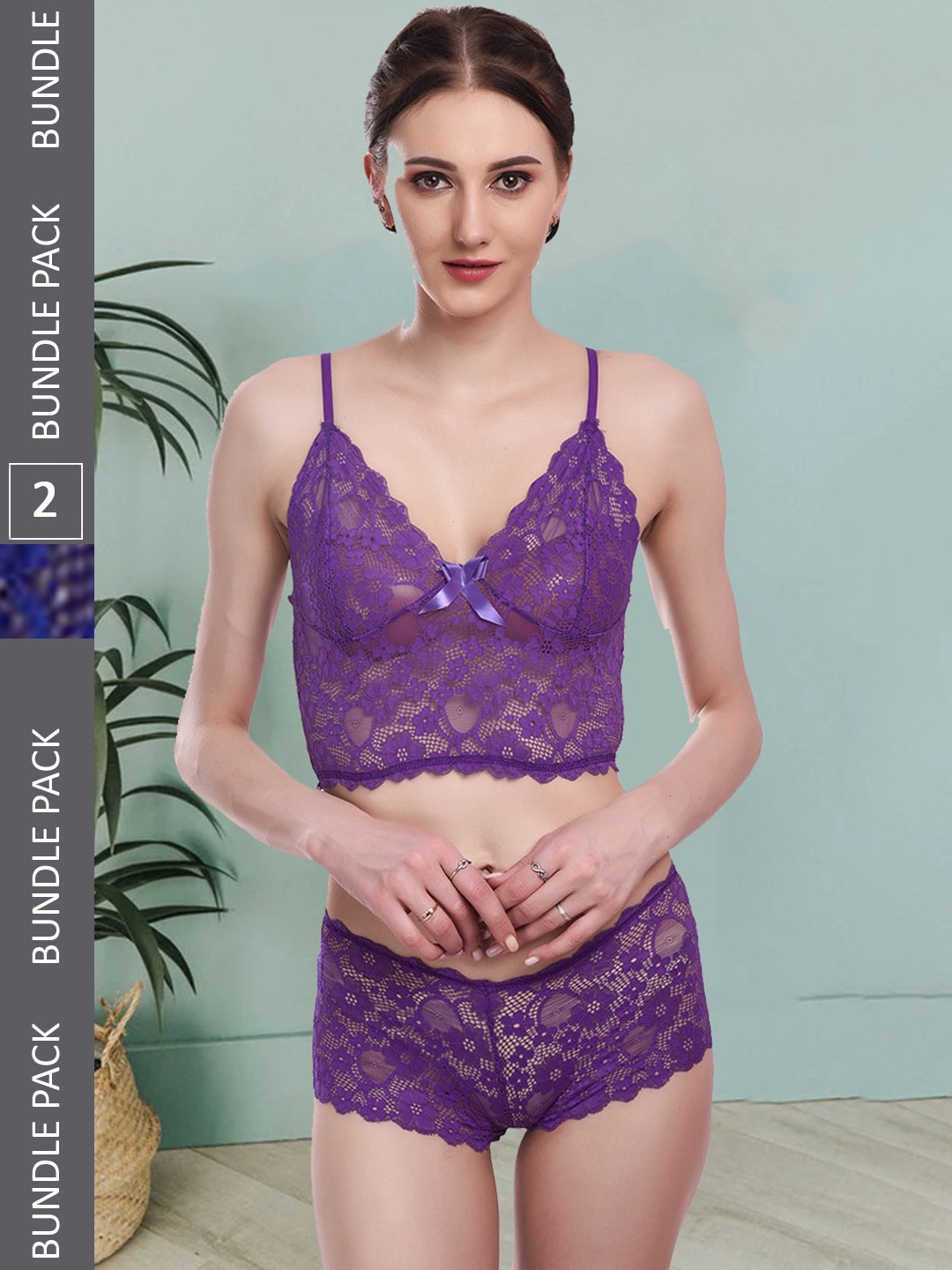 

Fleurt Pack Of 2 Self-Design Lace Lingerie SetFleurt-Set-170-PR-206-R.BL-S, Purple