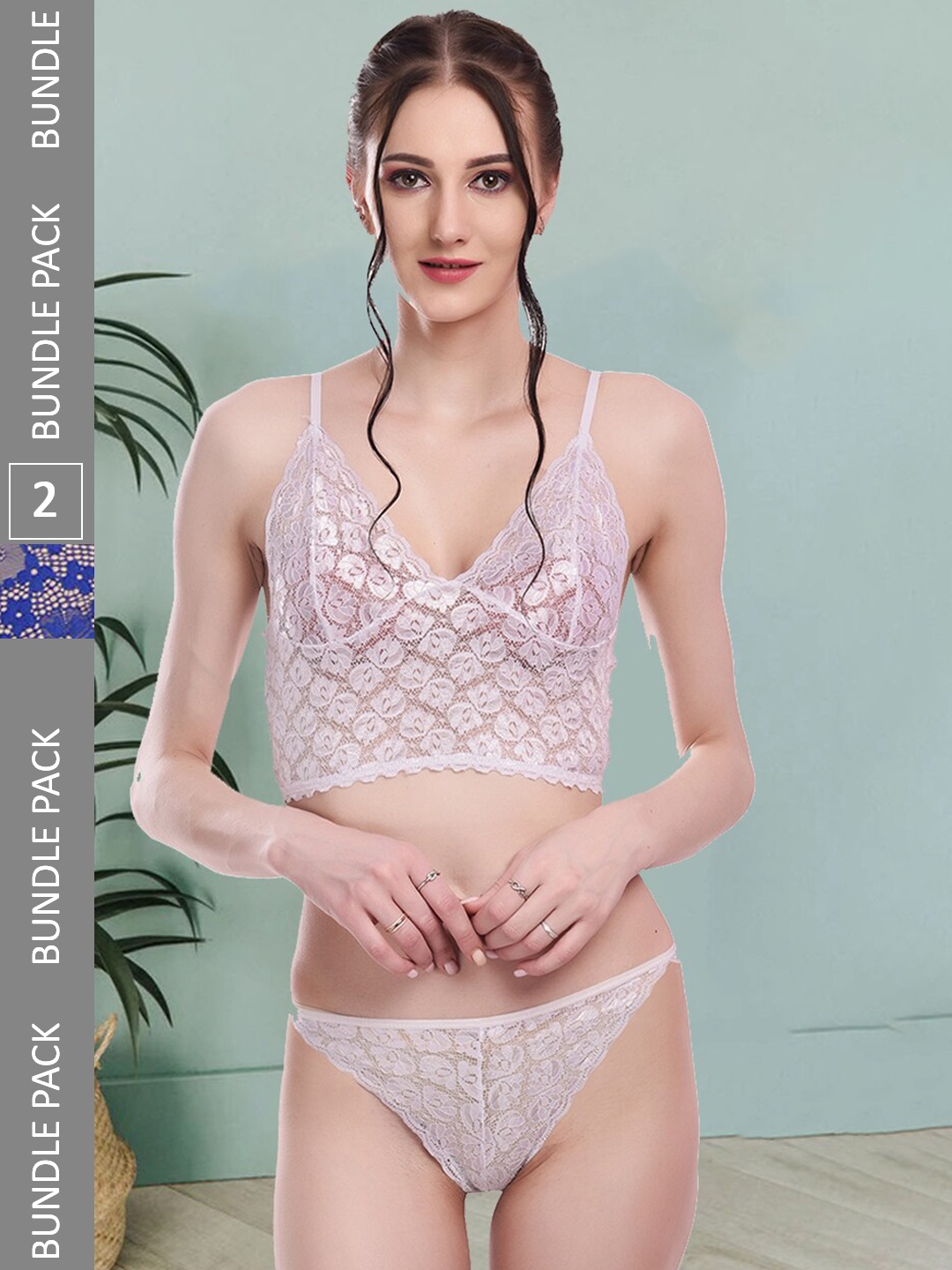 

Fleurt Pack Of 2 Self-Design Lingerie Set Fleurt-Set-170-NEW-WH-170-R.BL-L, White