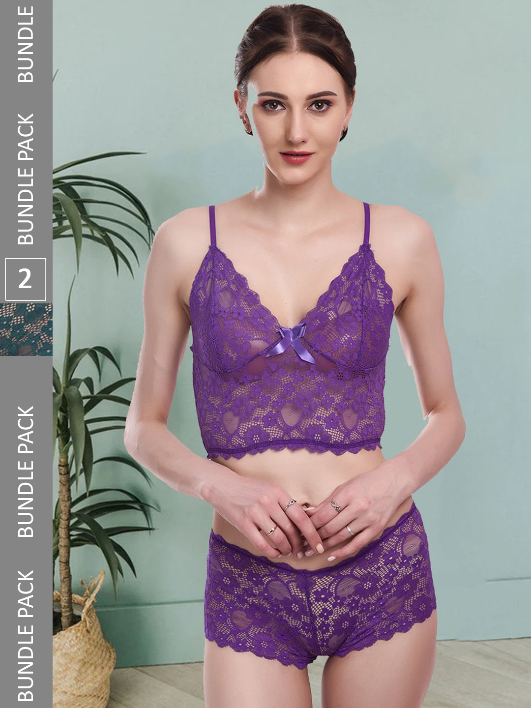 

Fleurt Pack Of 2 Self-Design Laced Lingerie Set Fleurt-Set-170-PR-170-GR-L, Purple