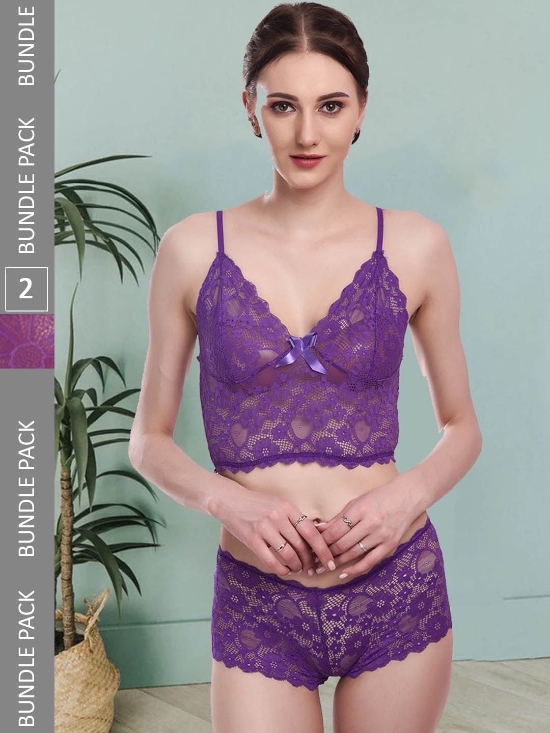 

Fleurt Pack Of 2 Self Designed Laced Lingerie Sets Fleurt-Set-170-PR-206-PR-L, Purple