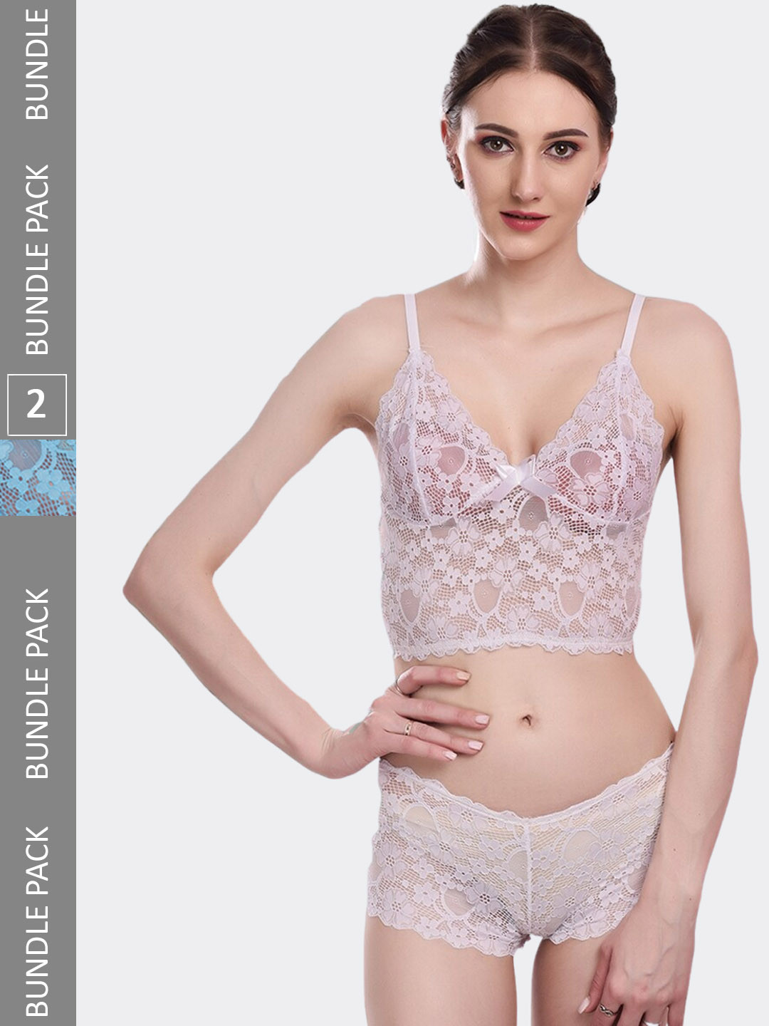 

Fleurt Pack Of 2 Self Design Lingerie Set Fleurt-Set-170-WH-206-S.BL-S, White