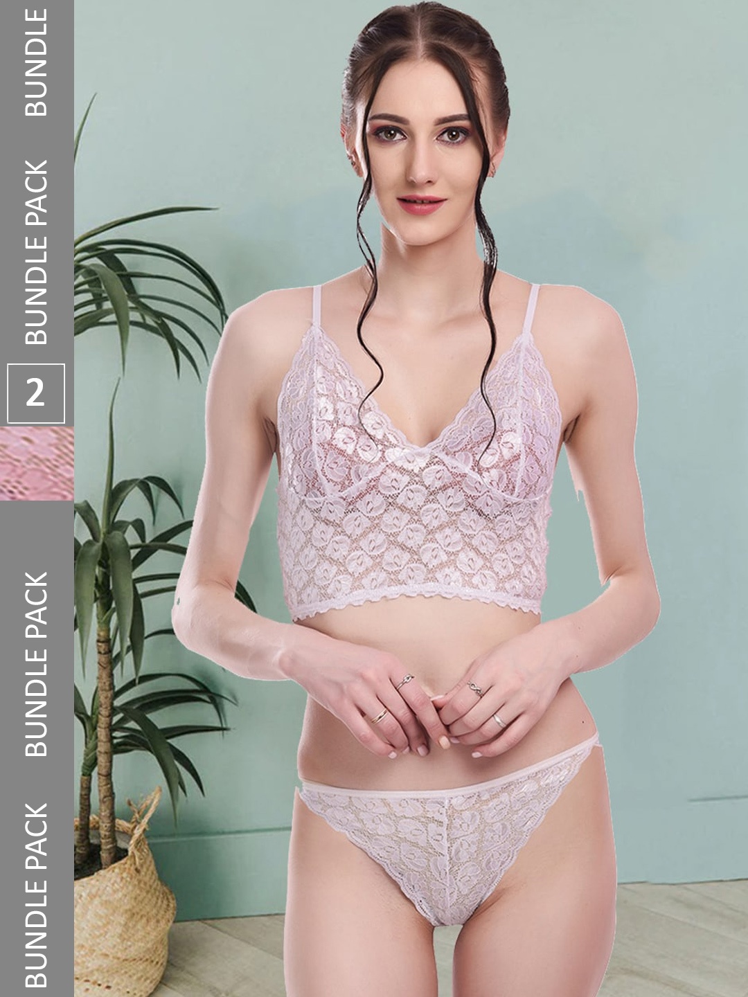 

Fleurt Pack Of 2 Self Designed Laced Lingerie Sets Fleurt-Set-170-NEW-WH-206-PK-S, White