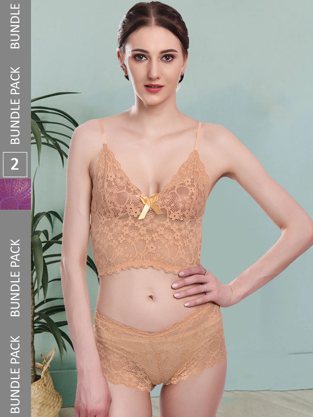 

Fleurt Pack Of 2 Self-Designed Lingerie Set Fleurt-Set-170-GD-206-PR-S, Gold