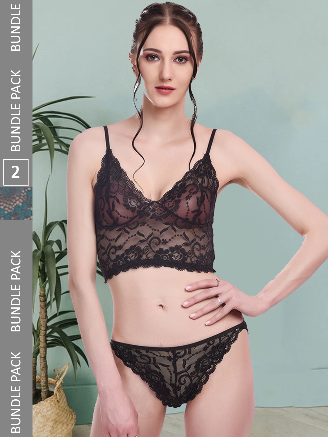 

Fleurt Pack Of 2 Self Design Lingerie Set Fleurt-Set-170-NEW-BK-170-GR-S, Black