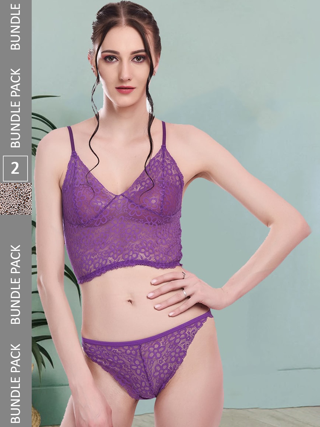 

Fleurt Pack Of 2 Self-Design Lingerie Set Fleurt-Set-170-NEW-PR-Bikini AN-L, Purple