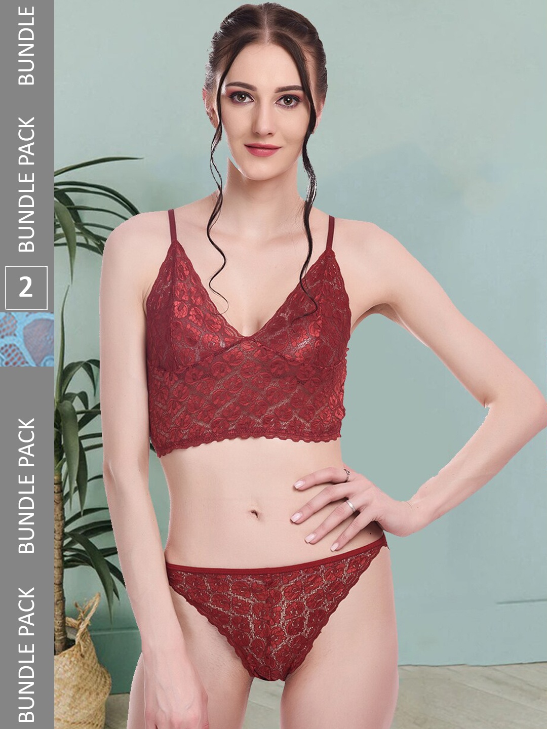 

Fleurt Pack Of 2 Self-Designed Lingerie Set Fleurt-Set-170-NEW-MR-206-S.BL-L, Maroon