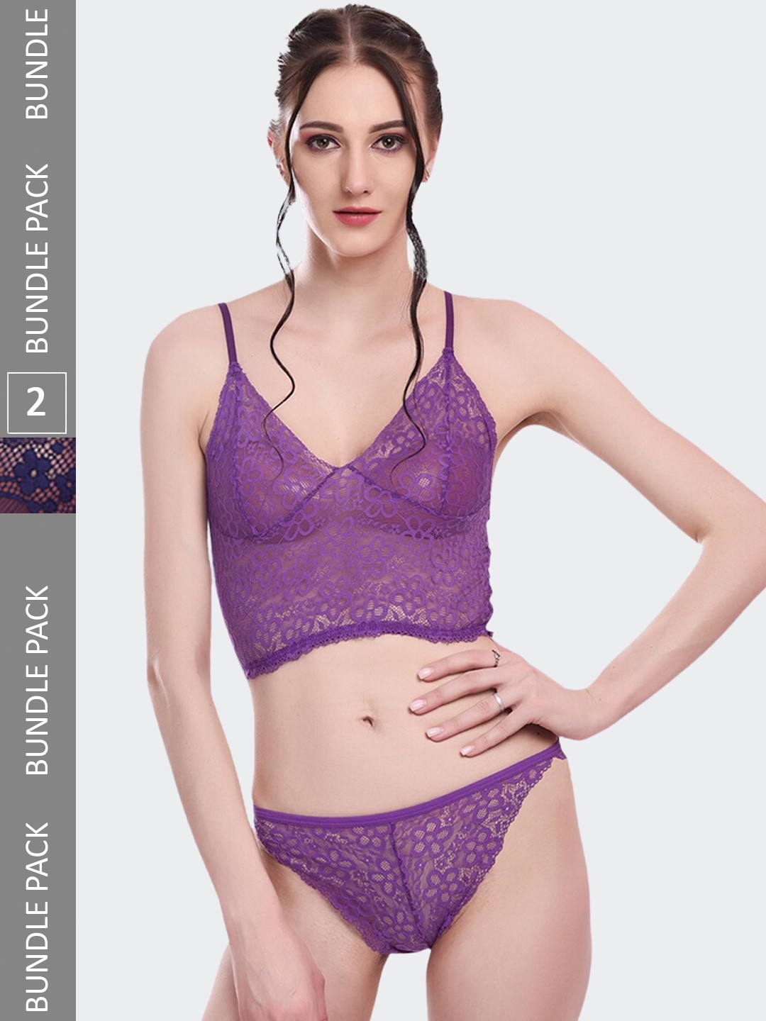 

Fleurt Pack Of 2 Self Design Laced Lingerie Set Fleurt-Set-170-NEW-PR-206-N.BL-L, Purple