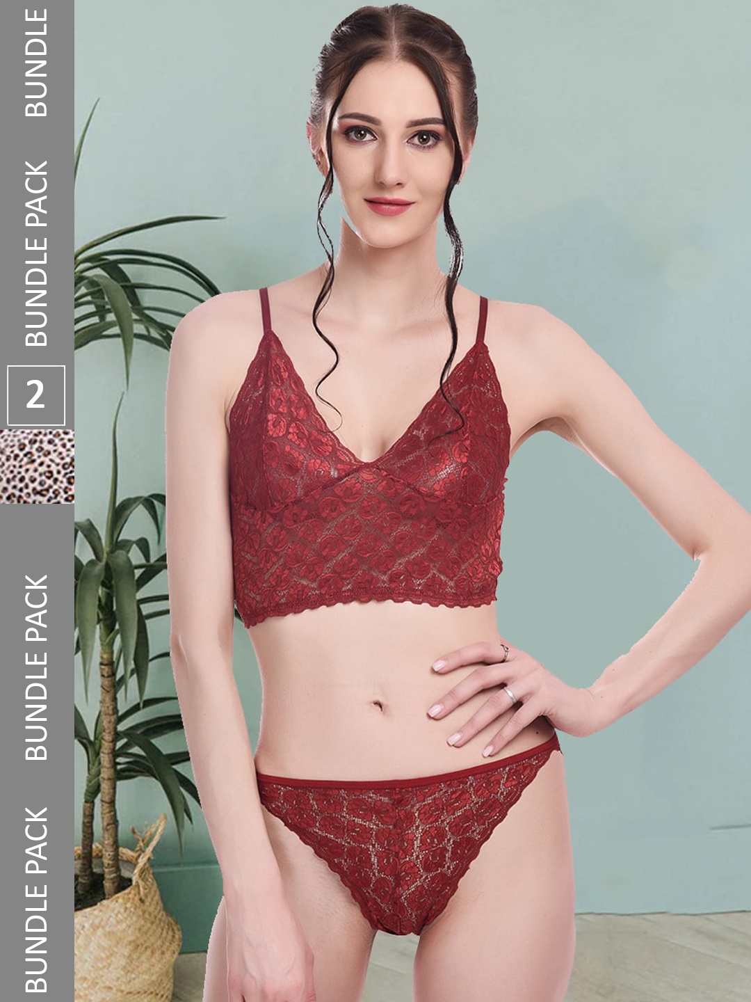 

Fleurt Pack Of 2 Self-Designed Lingerie Set Fleurt-Set-170-NEW-MR-Bikini AN-S, Maroon
