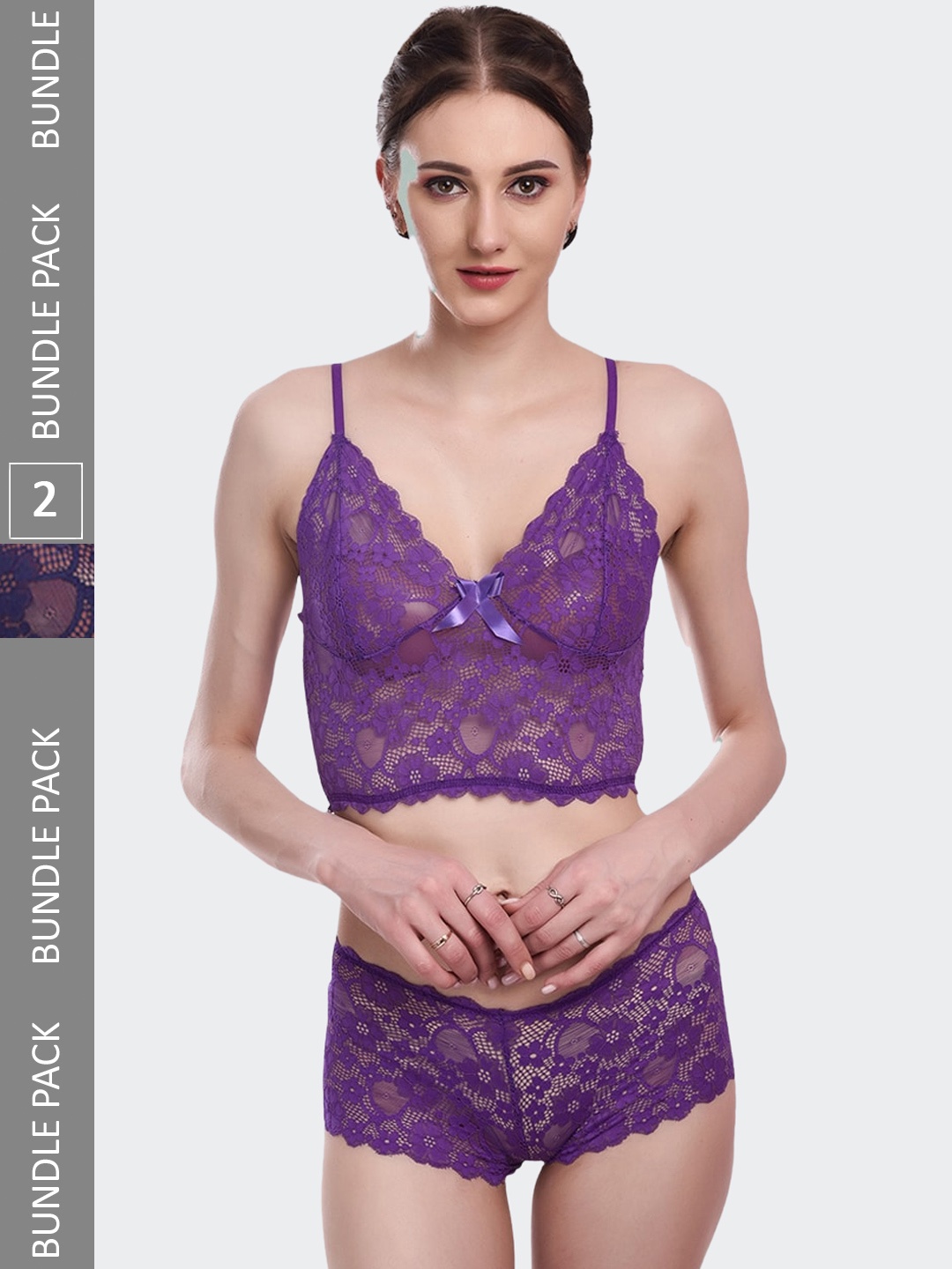 

Fleurt Pack Of 2 Self Designed Laced Lingerie Sets Fleurt-Set-170-PR-206-N.BL-L, Purple