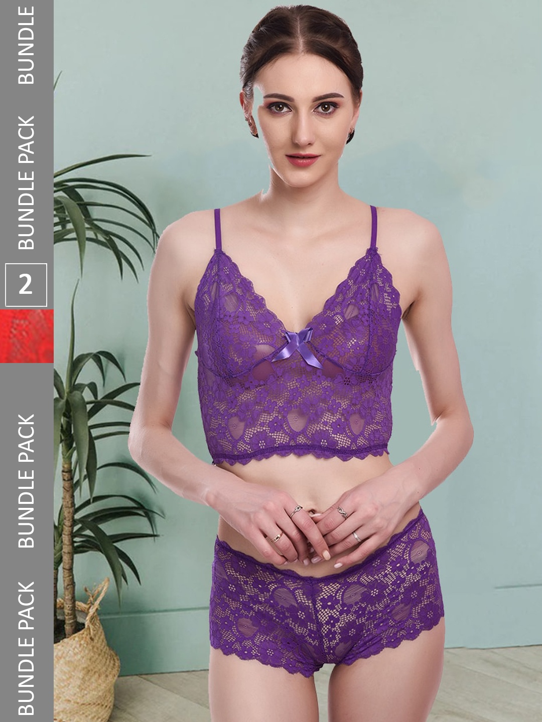 

Fleurt Pack Of 2 Self-Designed Lingerie Set Fleurt-Set-170-PR-206-RD-L, Purple