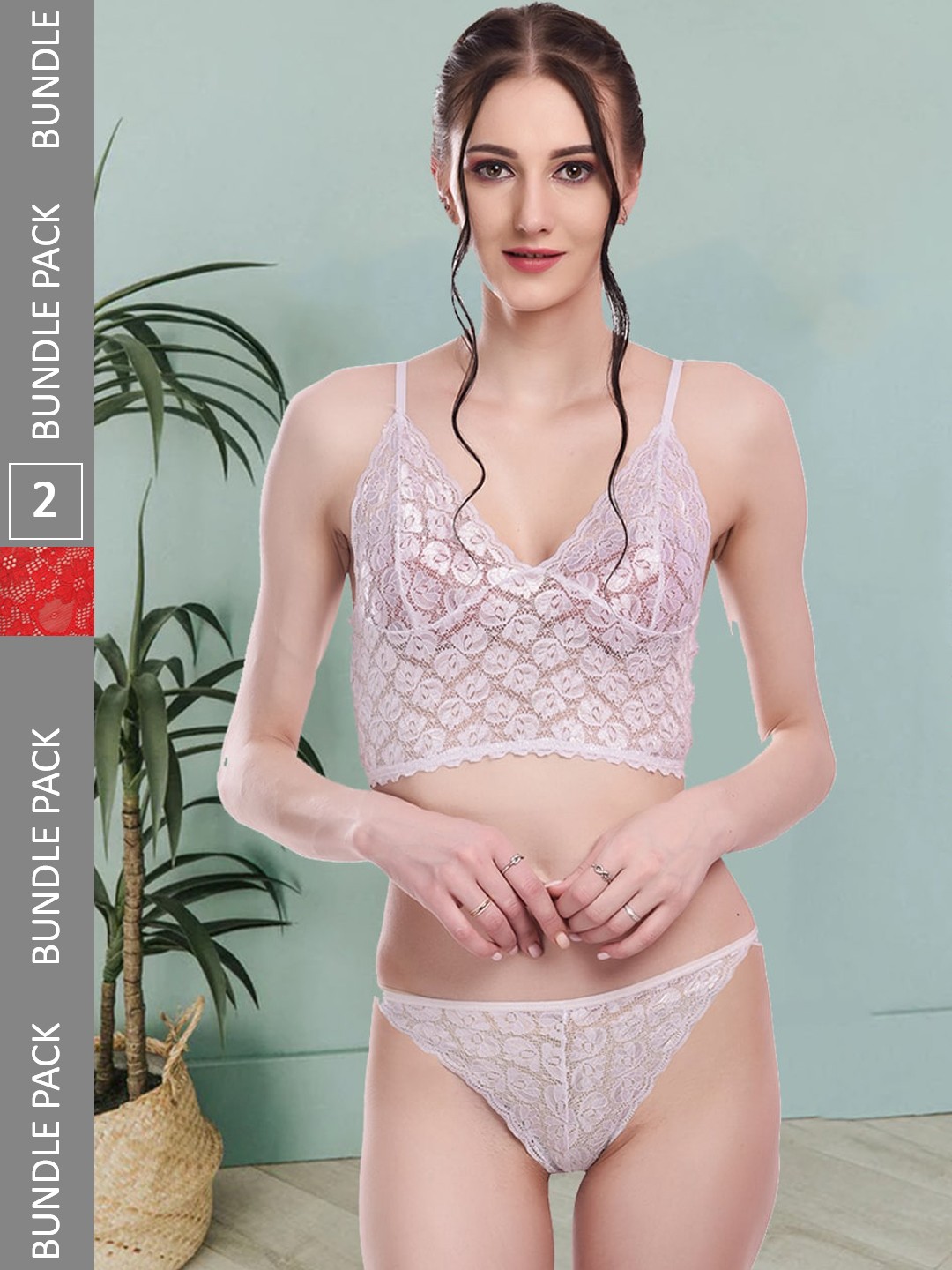 

Fleurt Pack Of 2 Self Design Laced Lingerie Set Fleurt-Set-170-NEW-WH-170-RD-L, White