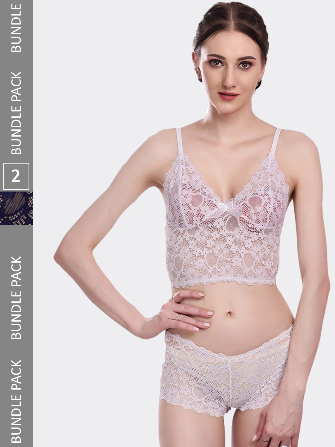 

Fleurt Pack Of 2 Self-Design Lace Lingerie SetFleurt-Set-170-WH-206-N.BL-S, White