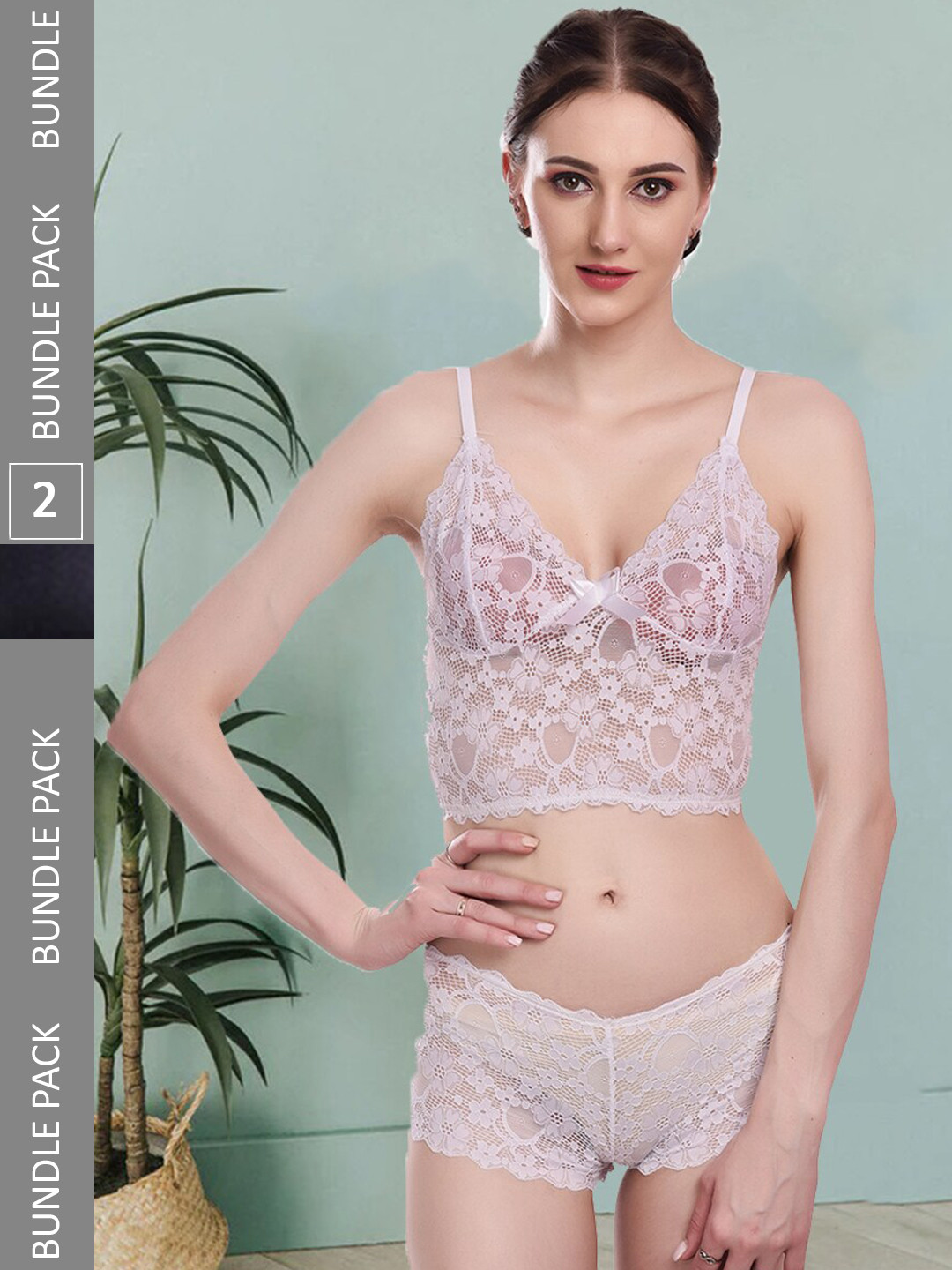 

Fleurt Pack Of 2 Self-Designed Lingerie Set Fleurt-Set-170-WH-Bikini RG-S, White
