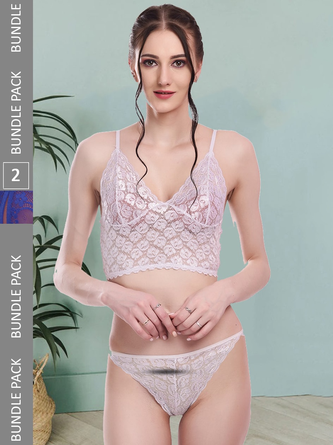 

Fleurt Pack Of 2 Self Designed Laced Lingerie Sets Fleurt-Set-170-NEW-WH-206-R.BL-S, White