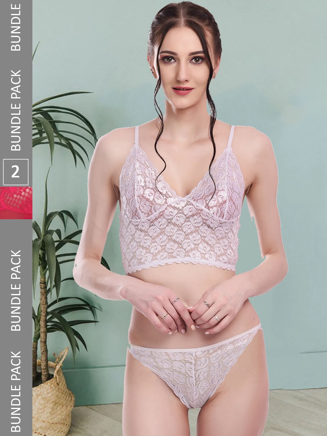 

Fleurt Pack Of 2 Self Design Lingerie Set Fleurt-Set-170-NEW-WH-206-MR-S, White