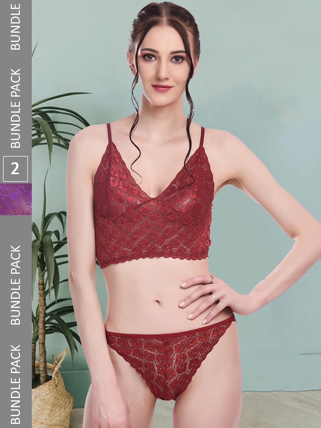 

Fleurt Pack Of 2 Self Design Lingerie Set Fleurt-Set-170-NEW-MR-206-PR-S, Maroon