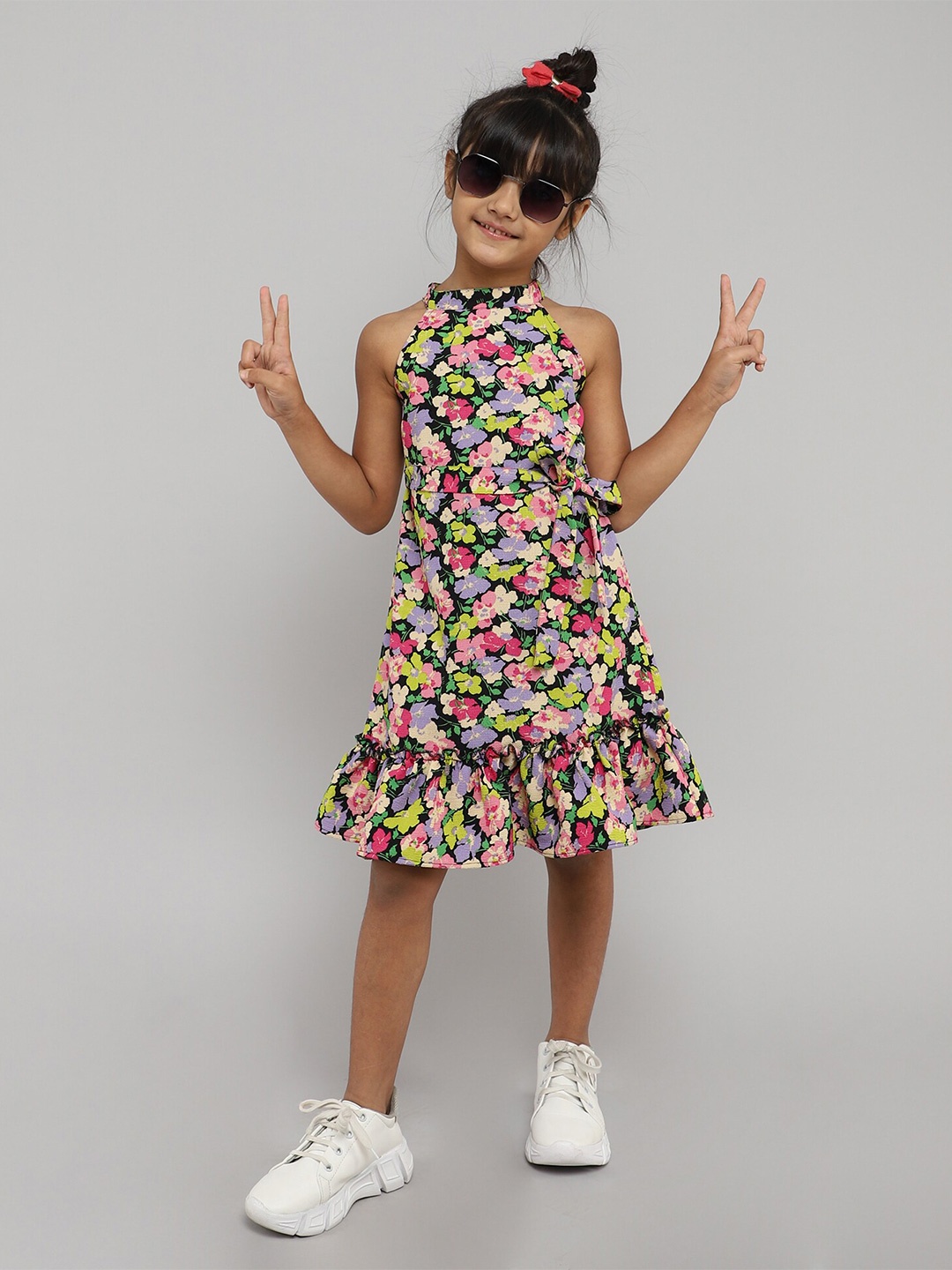 

taffykids Multicoloured Floral Print Crepe A-Line Dress, Multi