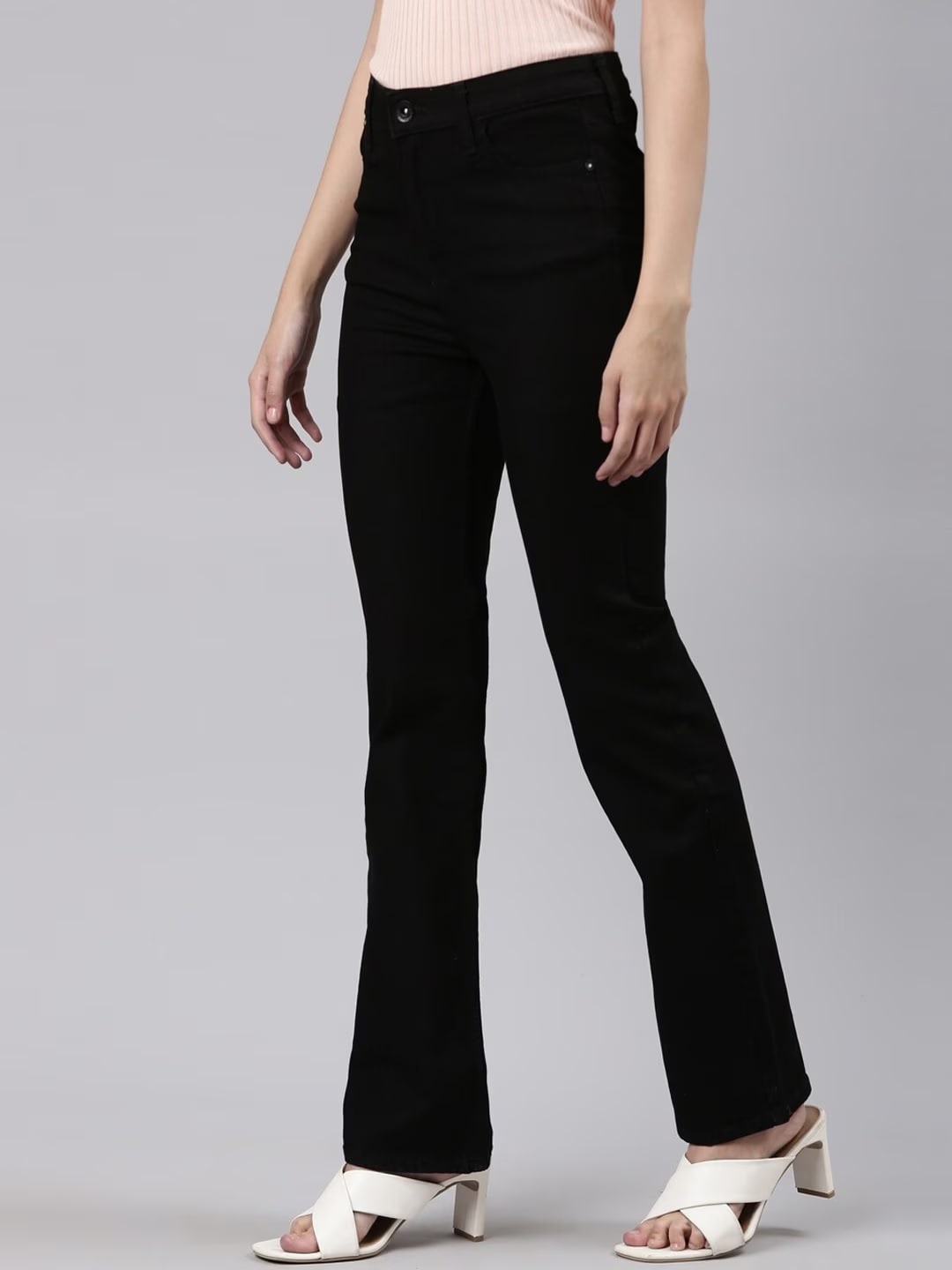 

American Bull Women Cotton Clean Look Stretchable Mid-Rise Bootcut Jeans, Black