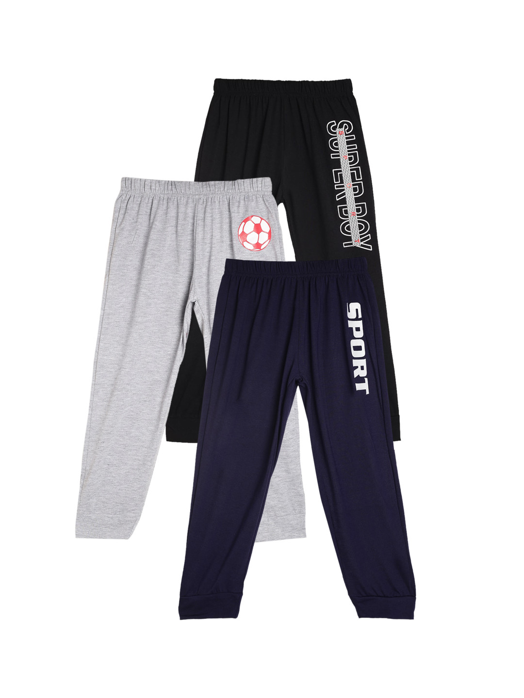 

Fashionable Girls Pack Of 3 Typography Printed Pure Cotton Joggers, Navy blue