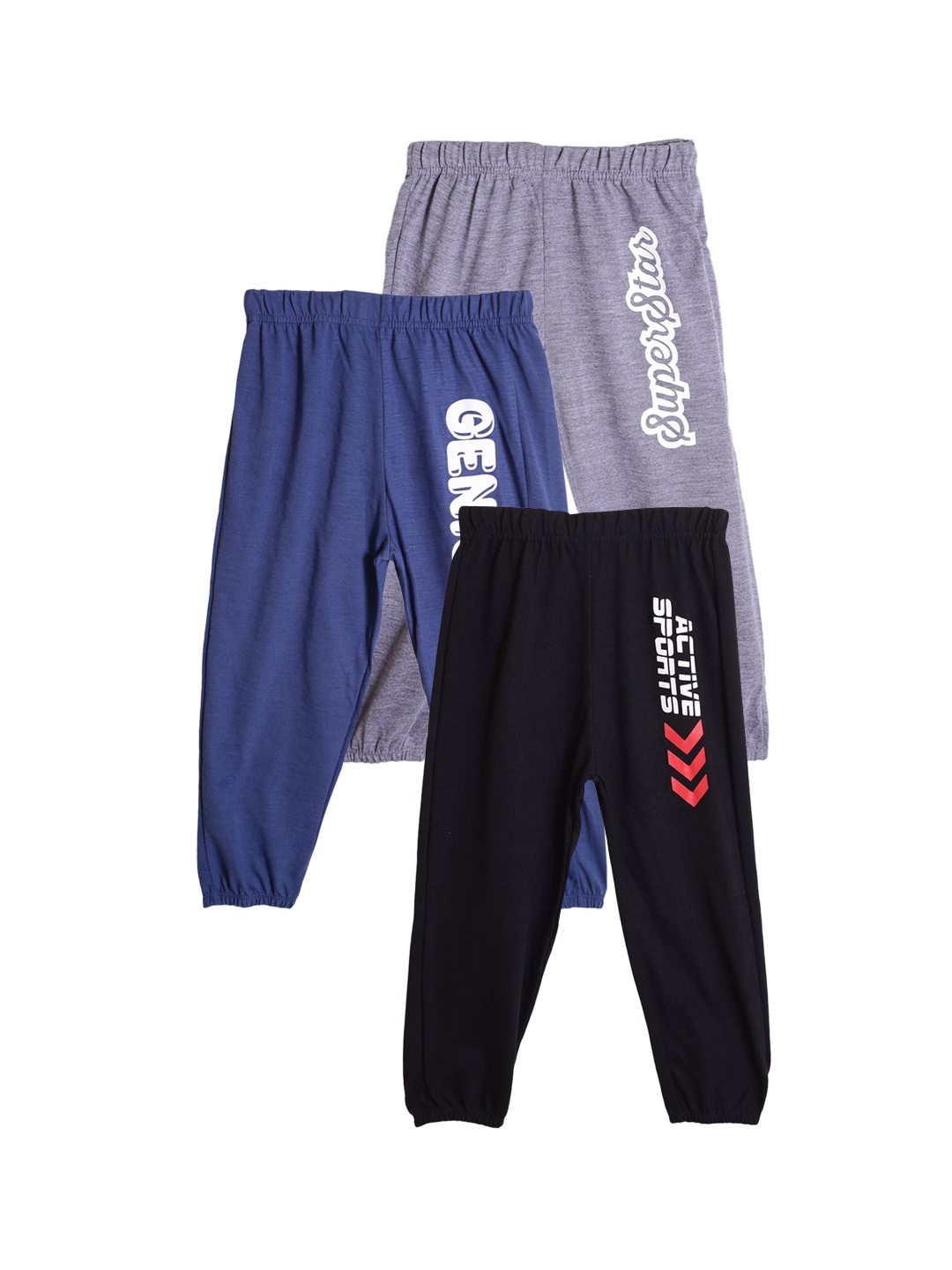 

Fashionable Girls Pack Of 3 Printed Pure Cotton Joggers, Blue