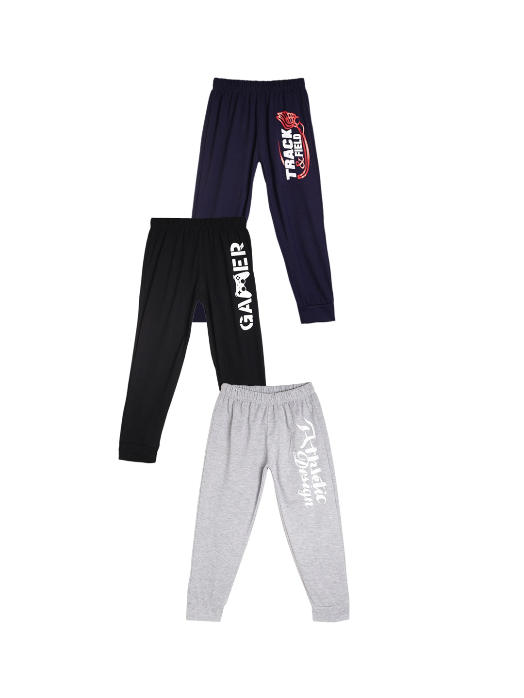 

Fashionable Boys Pack Of 3 Printed Details Pure Cotton Joggers, Blue
