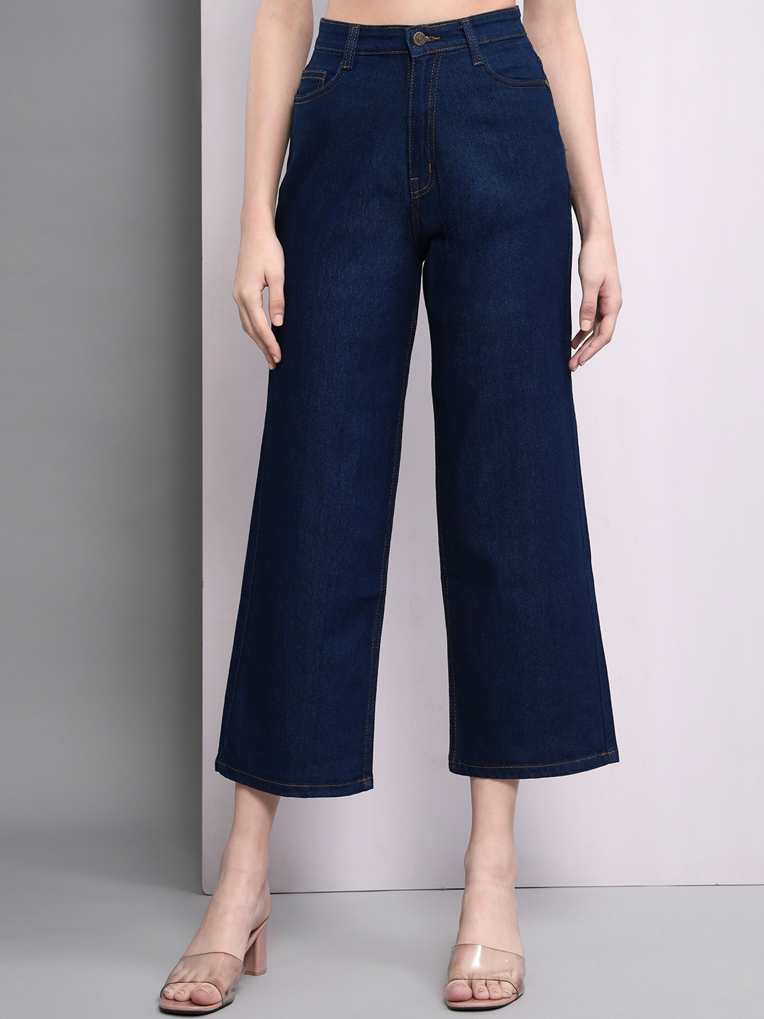 

GUTI Women Flared High-Rise Cropped Stretchable Jeans, Navy blue