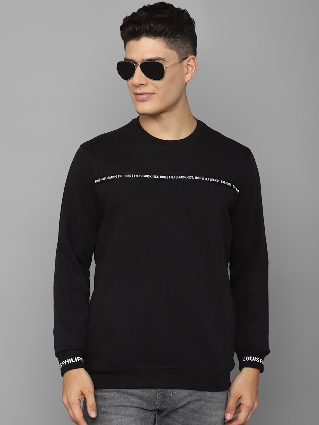 

Louis Philippe Jeans Brand Logo Printed Cotton Sweatshirt, Black