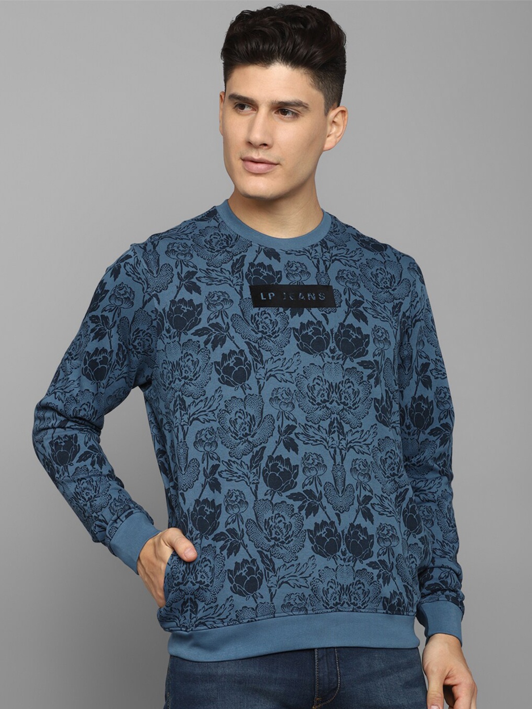

Louis Philippe Jeans Printed Pure Cotton Round Neck Sweatshirt, Blue