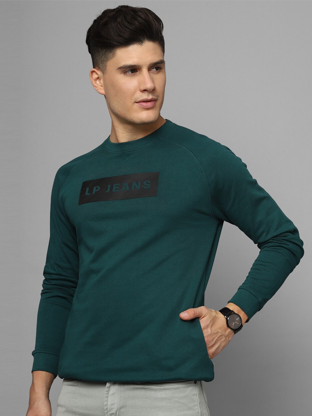 

Louis Philippe Jeans Brand Logo Printed Cotton Sweatshirt, Teal