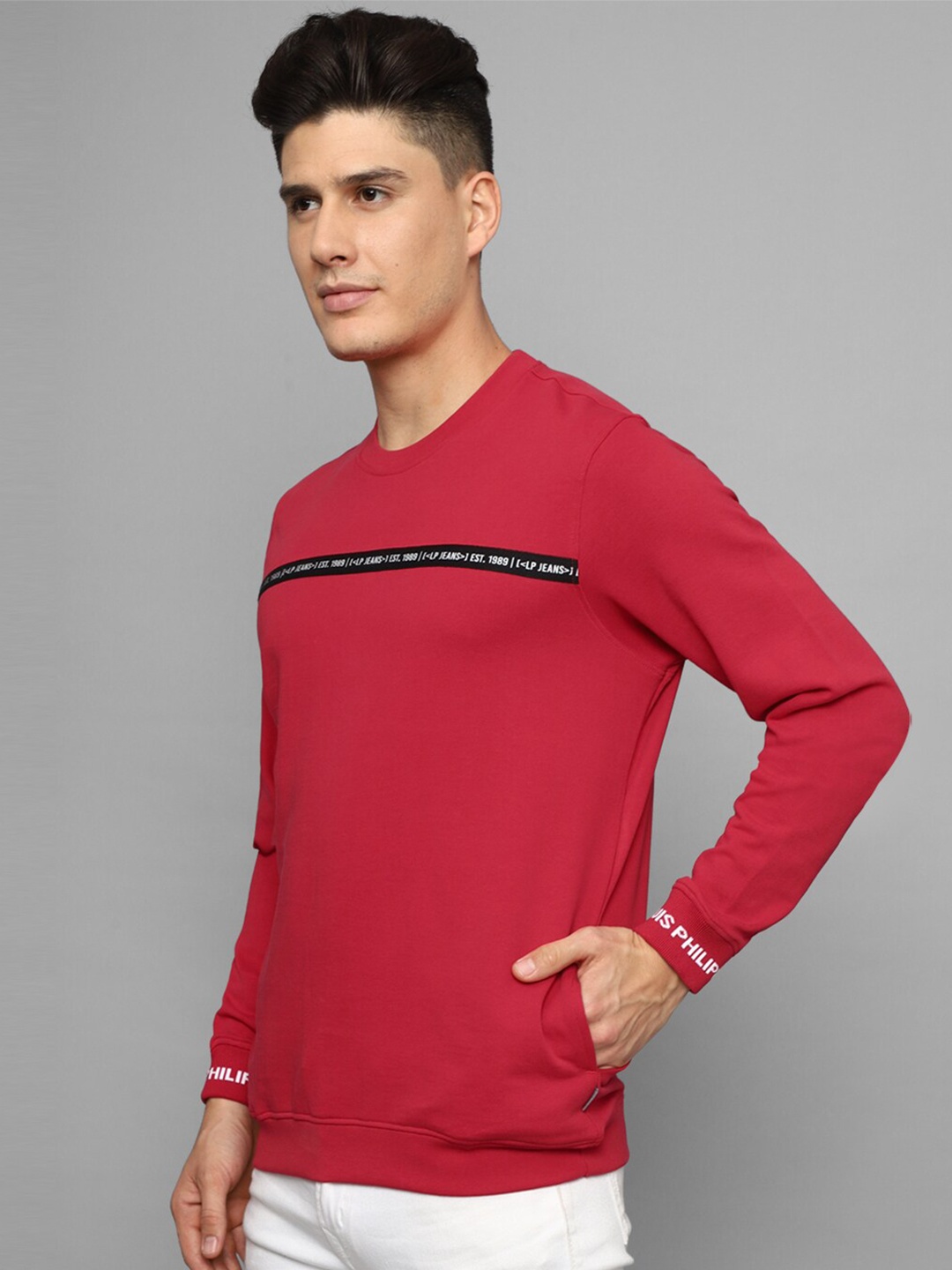 

Louis Philippe Jeans Brand Logo Printed Cotton Sweatshirt, Red