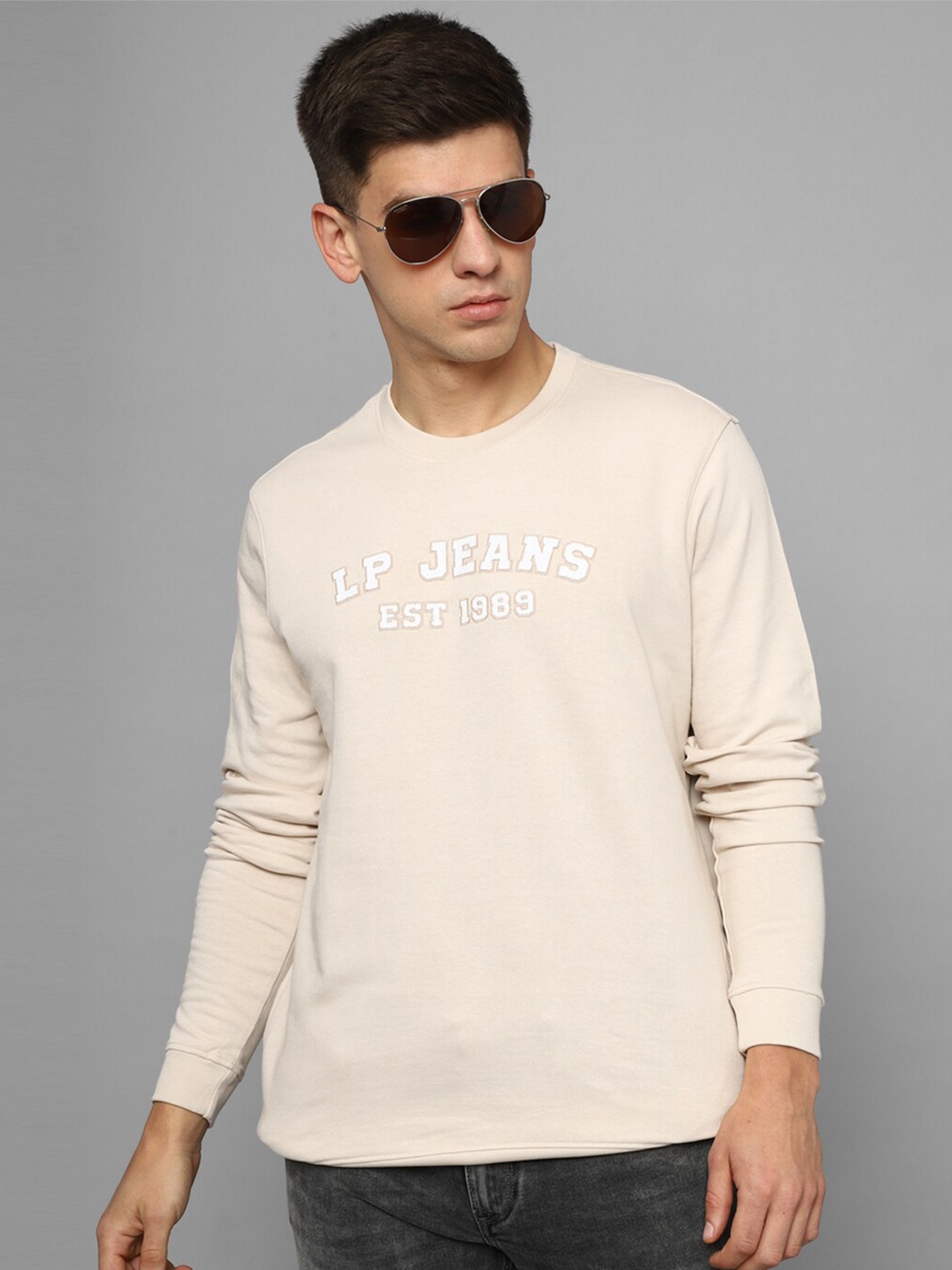 

Louis Philippe Jeans Brand Logo Printed Cotton Sweatshirt, Cream