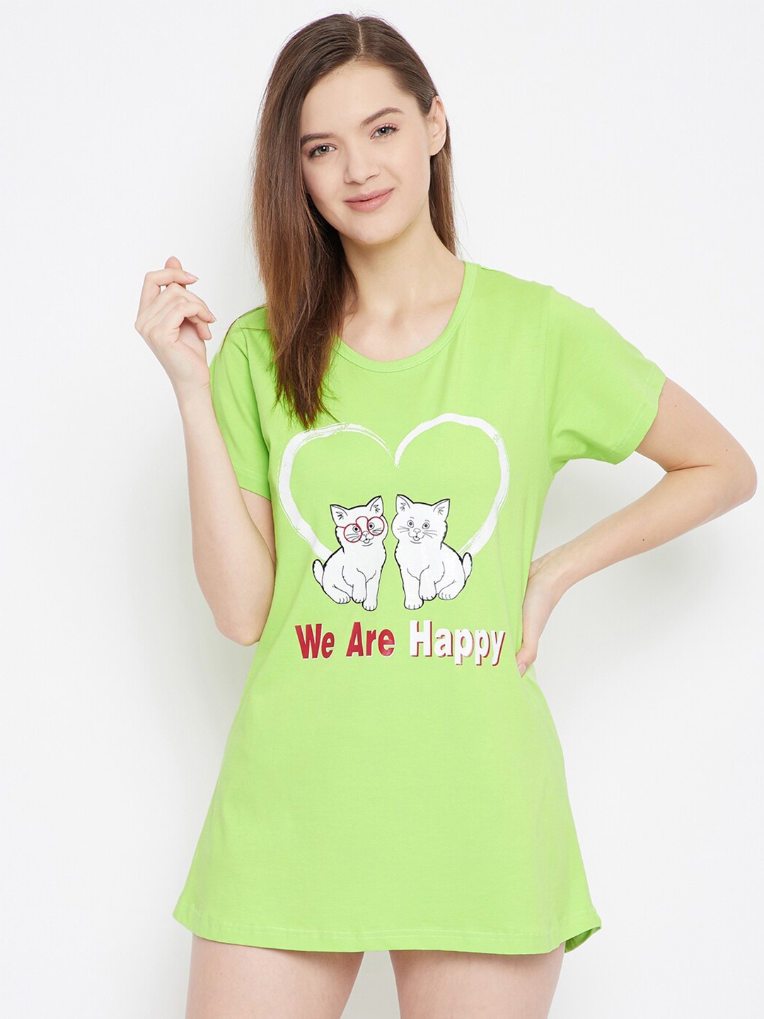 

FRENCH FLEXIOUS Graphic Printed Longline Loose T-shirt, Green