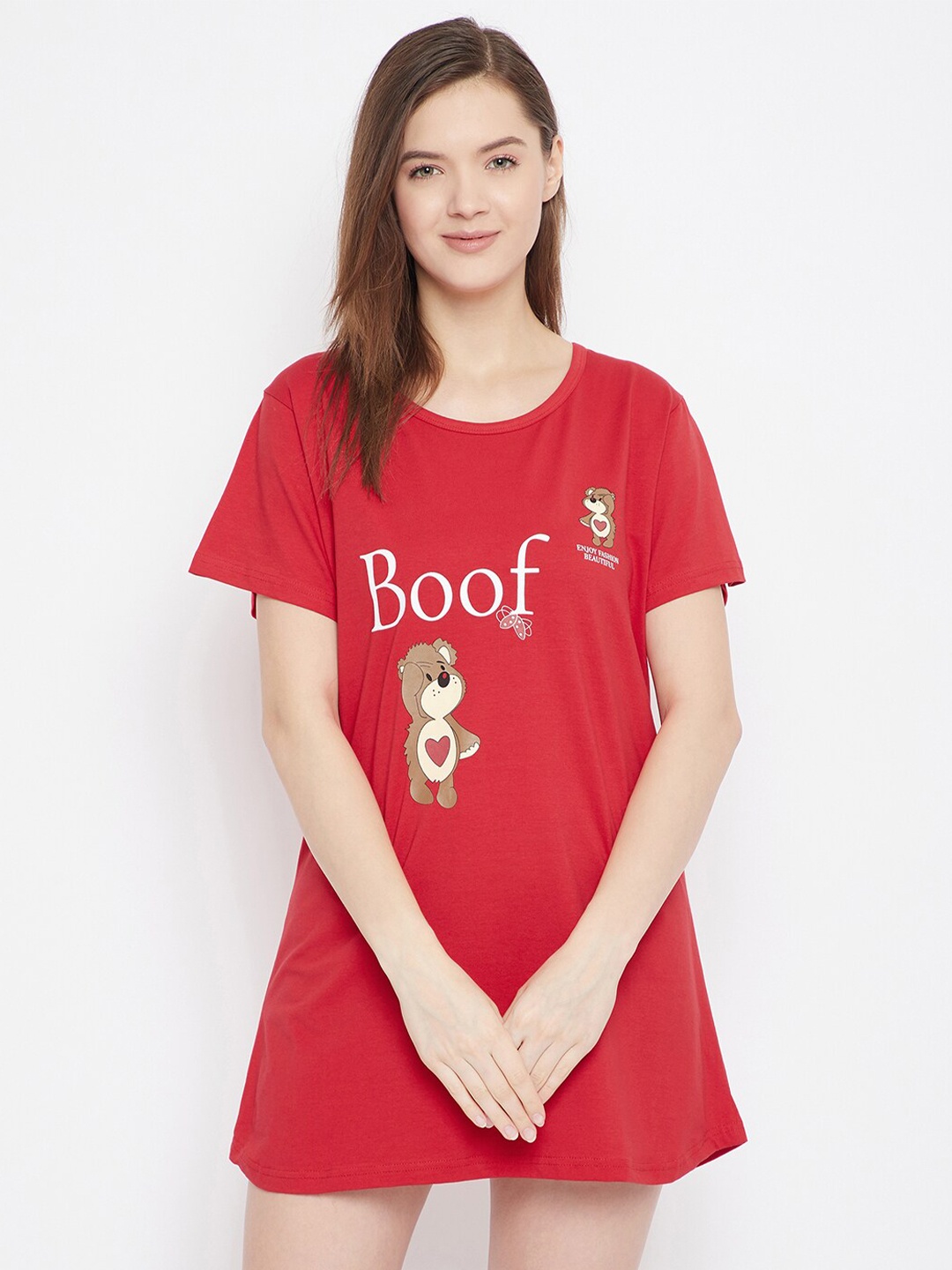 

FRENCH FLEXIOUS Graphic Printed Longline Oversized T-shirt, Red