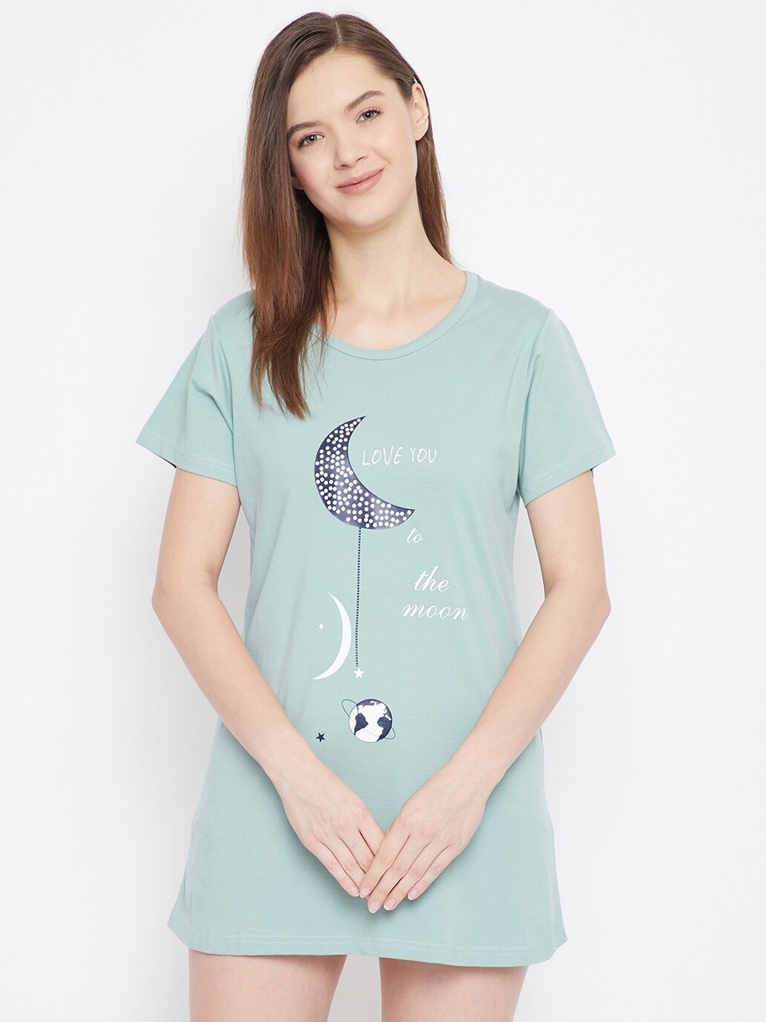 

FRENCH FLEXIOUS Graphic Printed Longline Loose T-shirt, Blue
