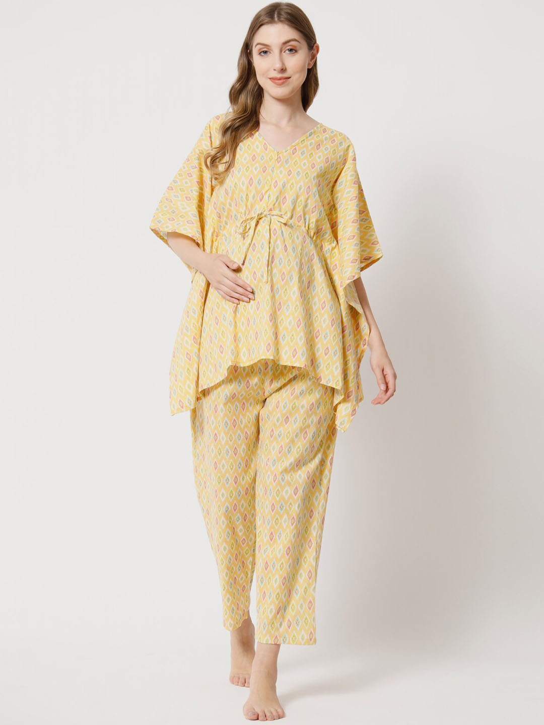 

Aujjessa Ethnic Motifs Printed Pure Cotton Night Suit, Yellow