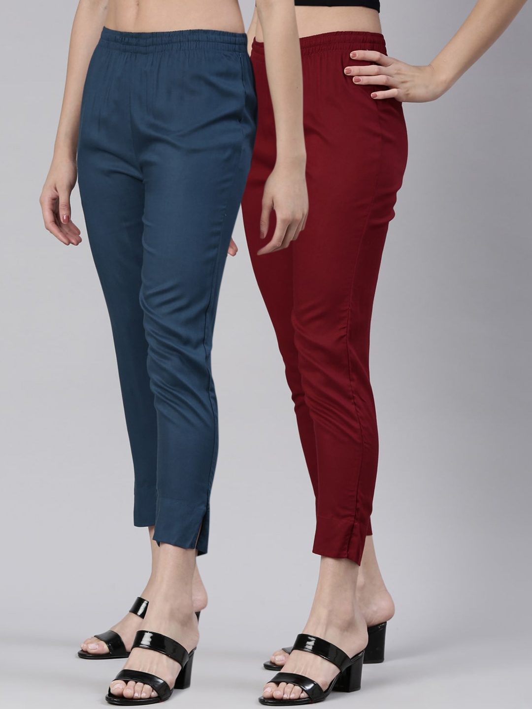 

Kryptic Women Pack Of 2 Cropped Smart Cigarette Trousers, Maroon