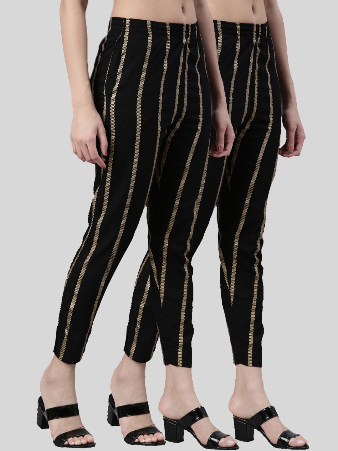 

Kryptic Women Pack of 2 Striped Smart Slim Fit Cigarette Trousers, Black