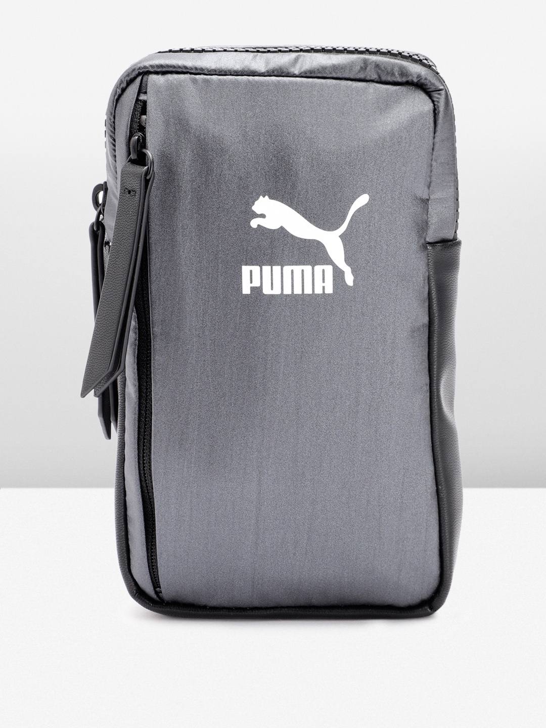 

Puma Brand Logo Printed Structured Sling Bag, Grey