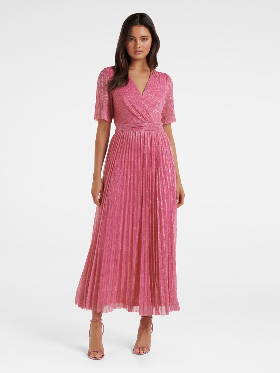 

Forever New V-Neck Accordion Pleats Maxi Wrap Dress, Pink