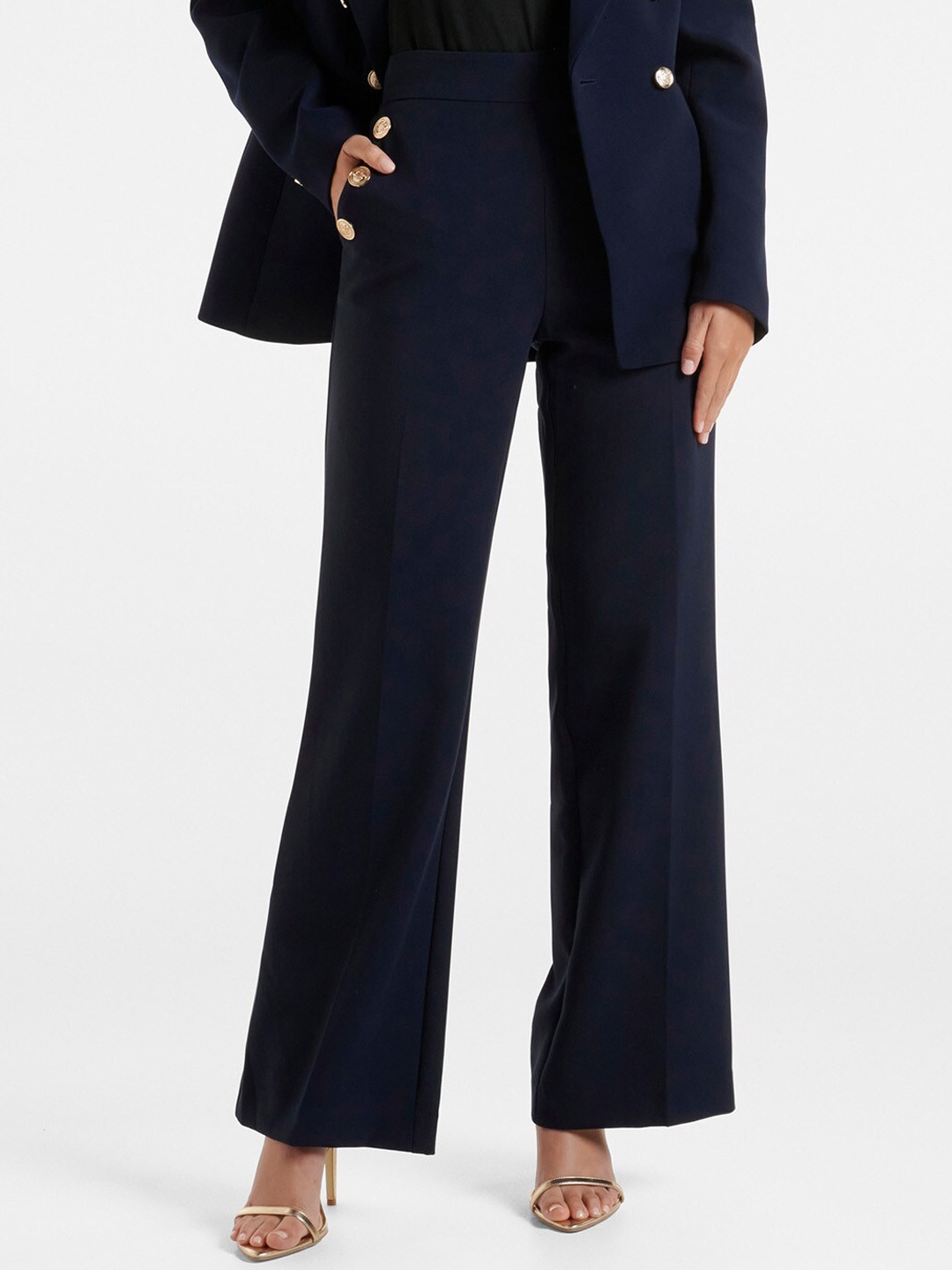

Forever New Women High-Rise Bootcut Trousers, Navy blue