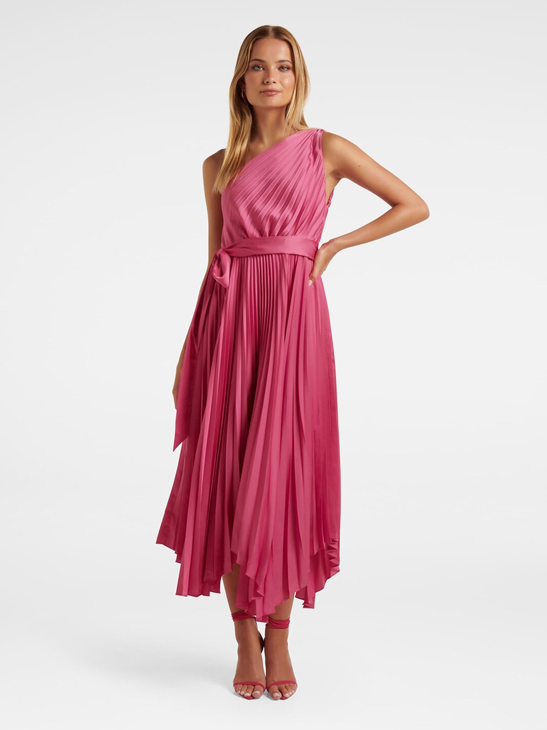 

Forever New One Shoulder Pleated Maxi Dress, Pink