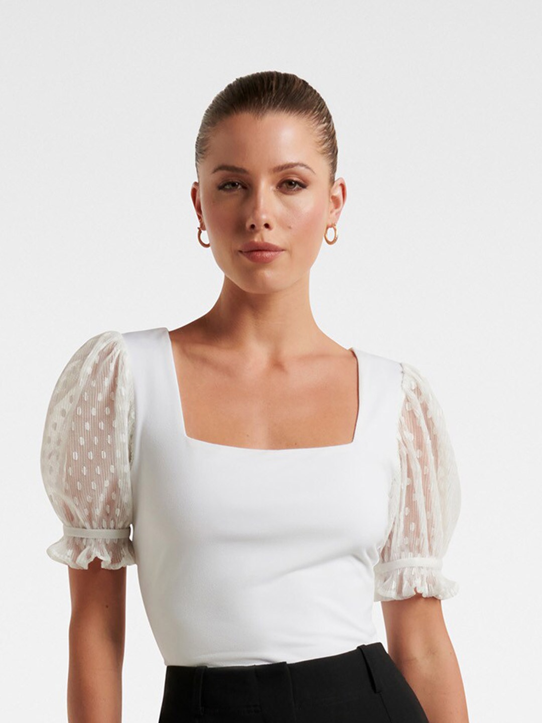 

Forever New Square Neck Puff Sleeve Crepe Top, White