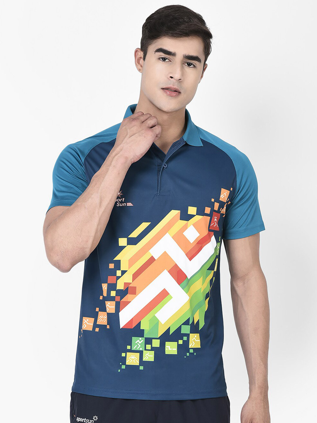 

SPORT SUN Men Printed Polo Collar Dri-FIT T-shirt, Blue