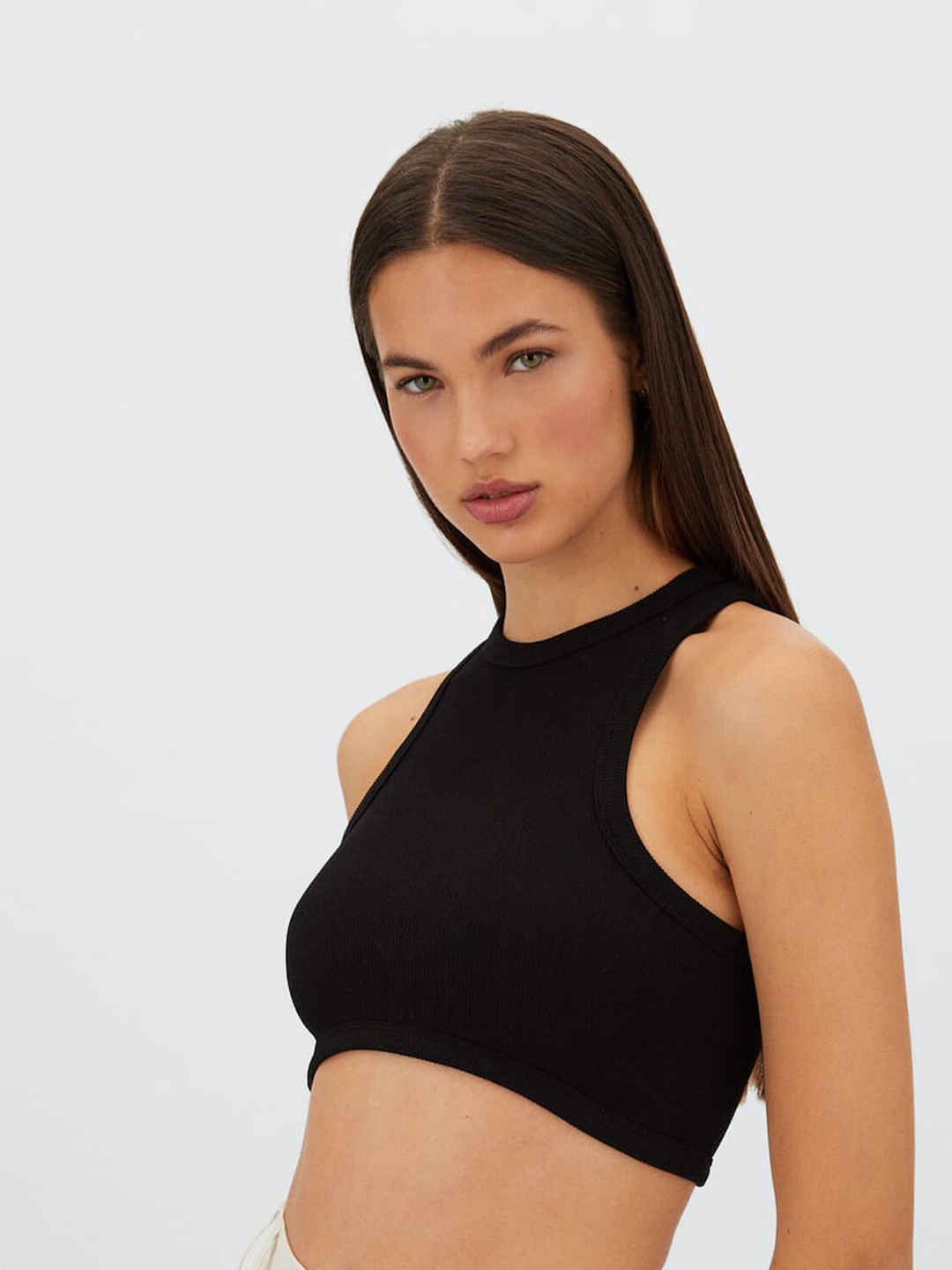 

MYWISHBAG Round Neck Sleeveless Crop Top, Black
