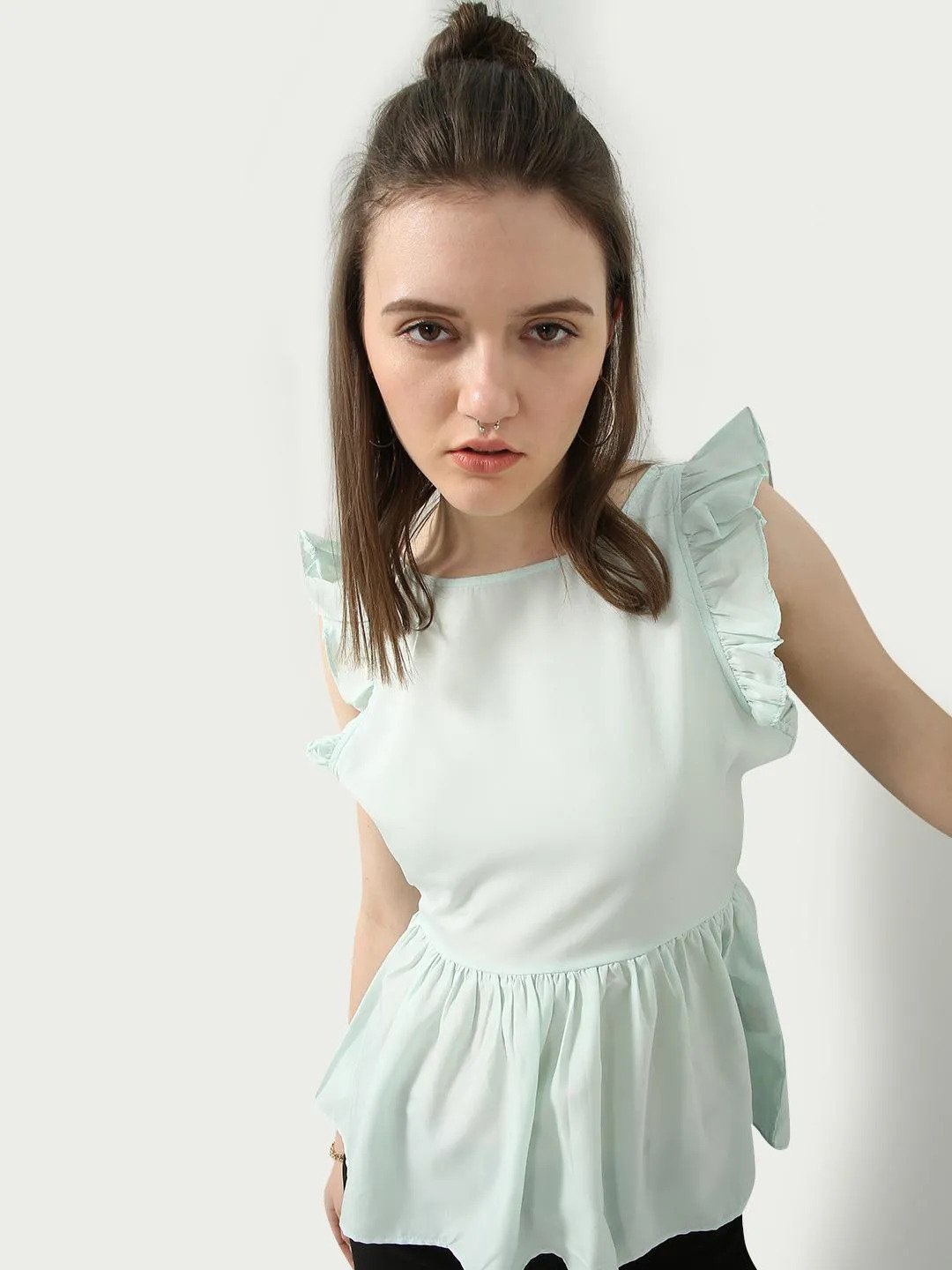 

MYWISHBAG Flutter Sleeve Styled Back Top, Green