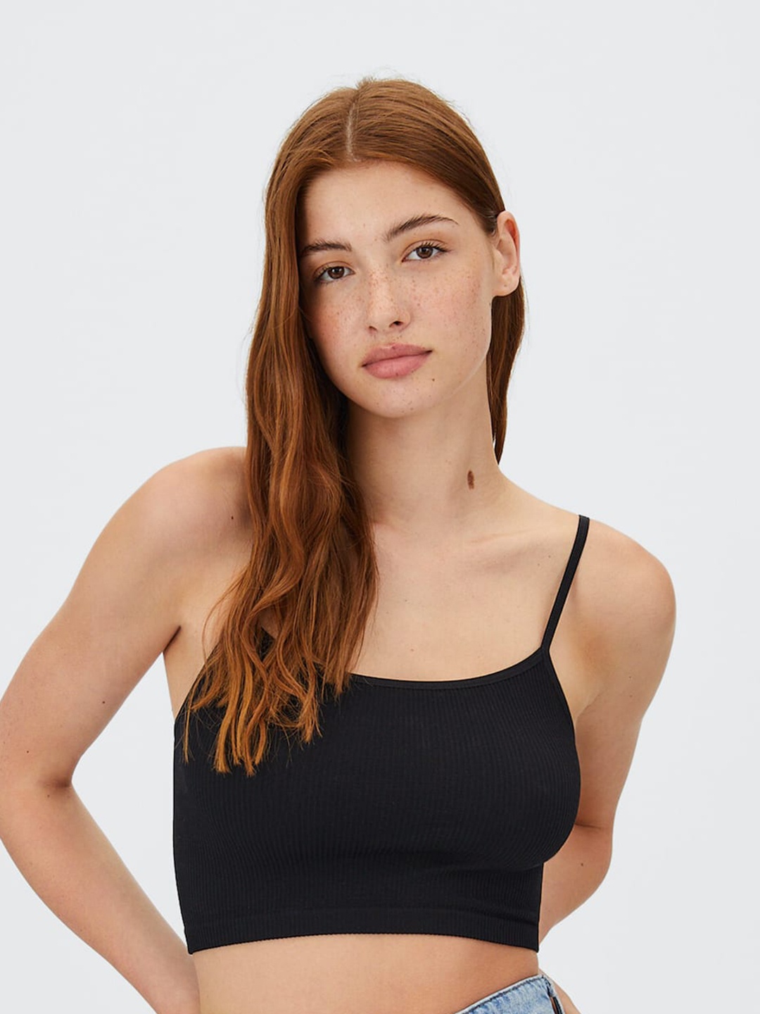 

MYWISHBAG Shoulder Straps Sleeveless Crop Top, Black